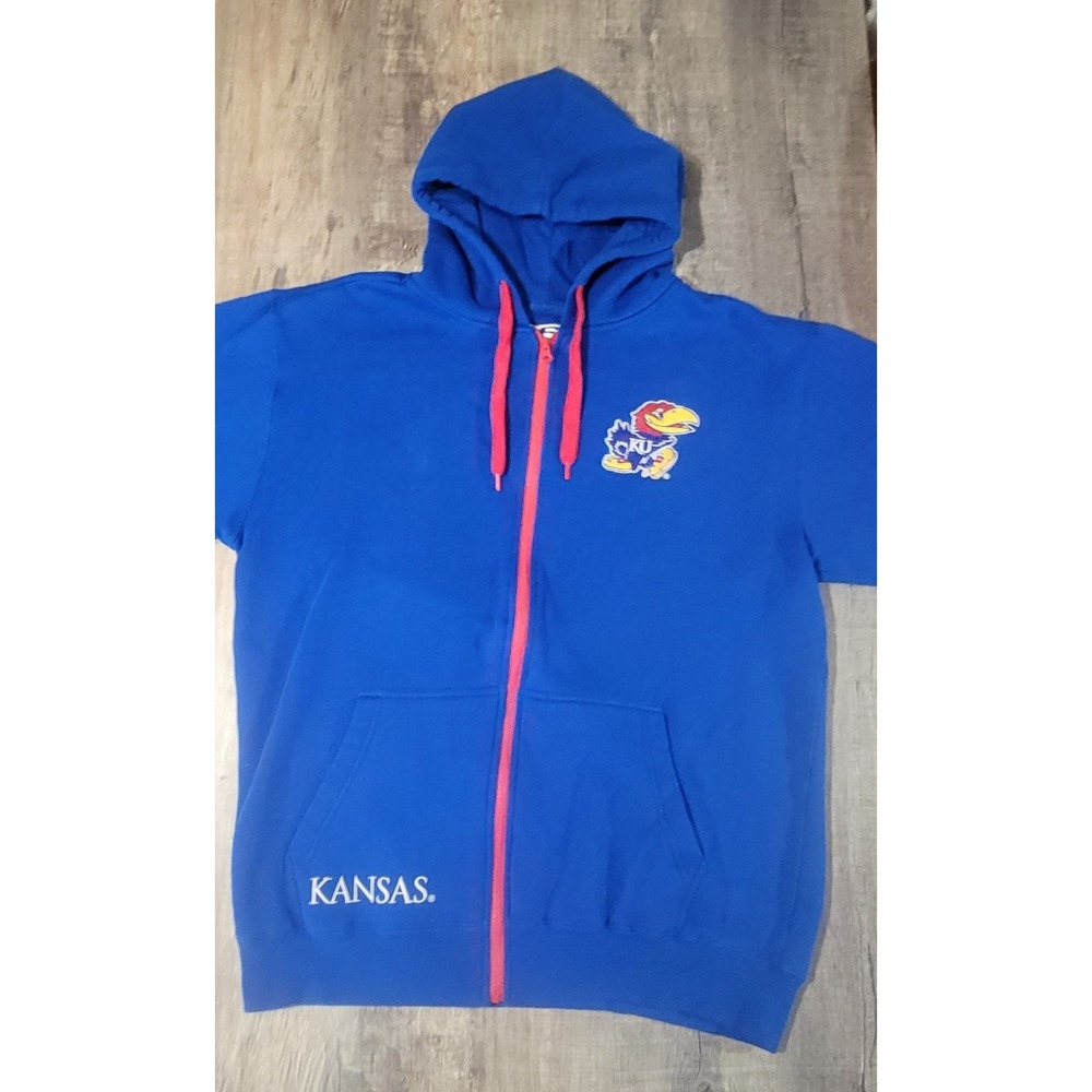 Kansas Jayhawks KU E5 Full Zip Hoodie Mens‎ Large L Blue Sweatshirt Embroidered